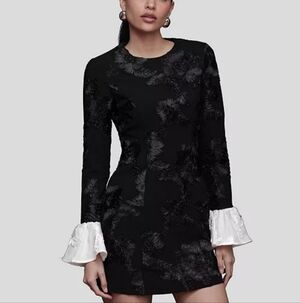 Avec Les Filles Floral Soutache Long Sleeve Minidress